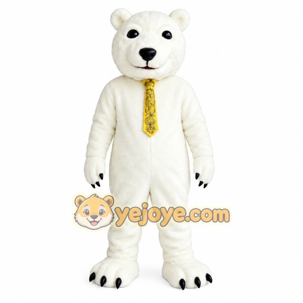 White Polar Bear With Yellow Tie Mascot Costume