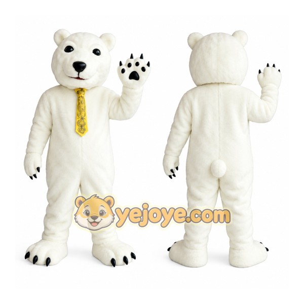 White Polar Bear With Yellow Tie Mascot Costume