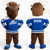 Brown Blue Bison Mascot Costume