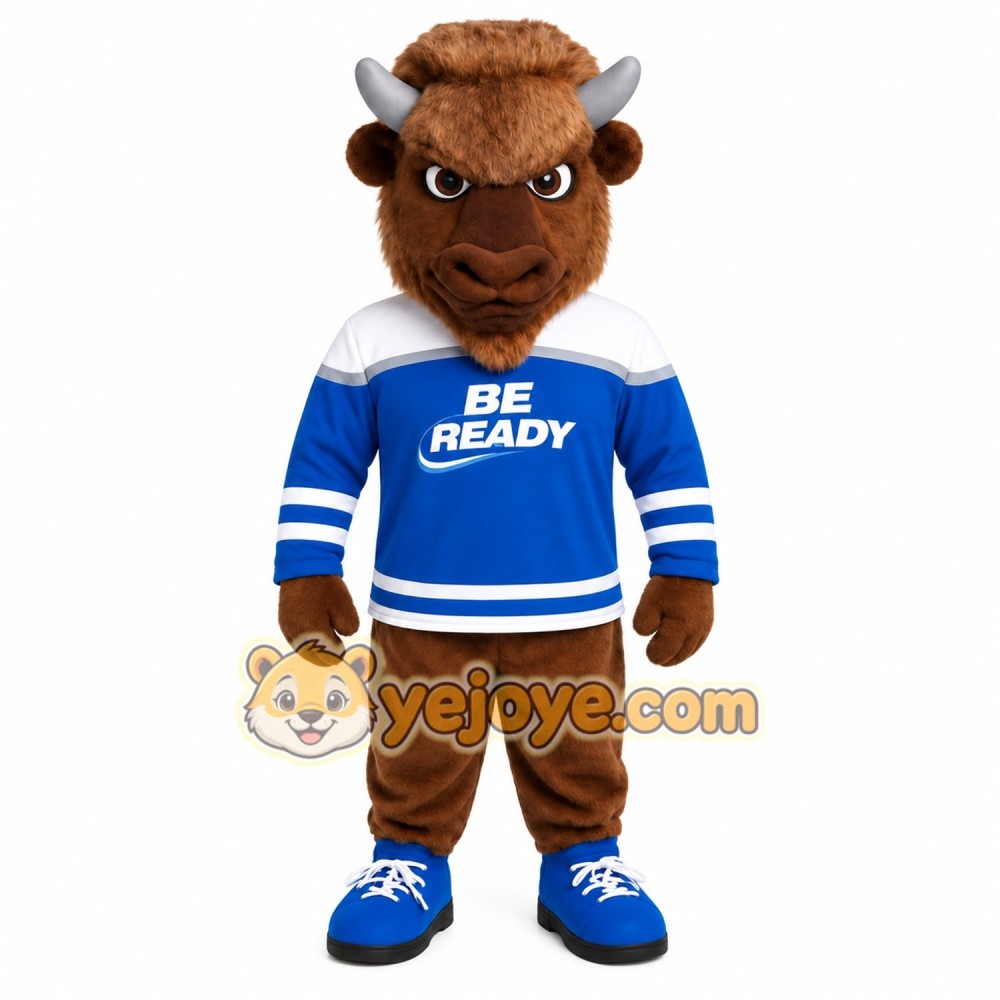 Brown Blue Bison Mascot Costume