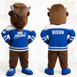 Brown Blue Bison Mascot Costume