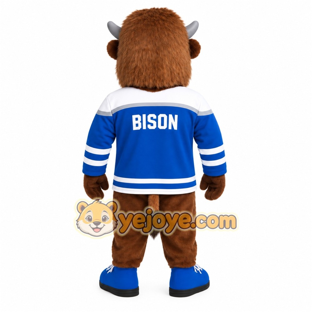 Brown Blue Bison Mascot Costume