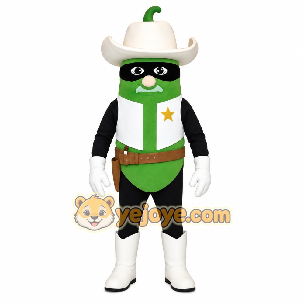 Green White Chili Cowboy Mascot Costume Green White Chili Cowboy Mascot Costume