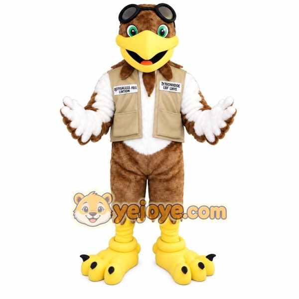 Brown Yellow Aviator Eagle Mascot Costume