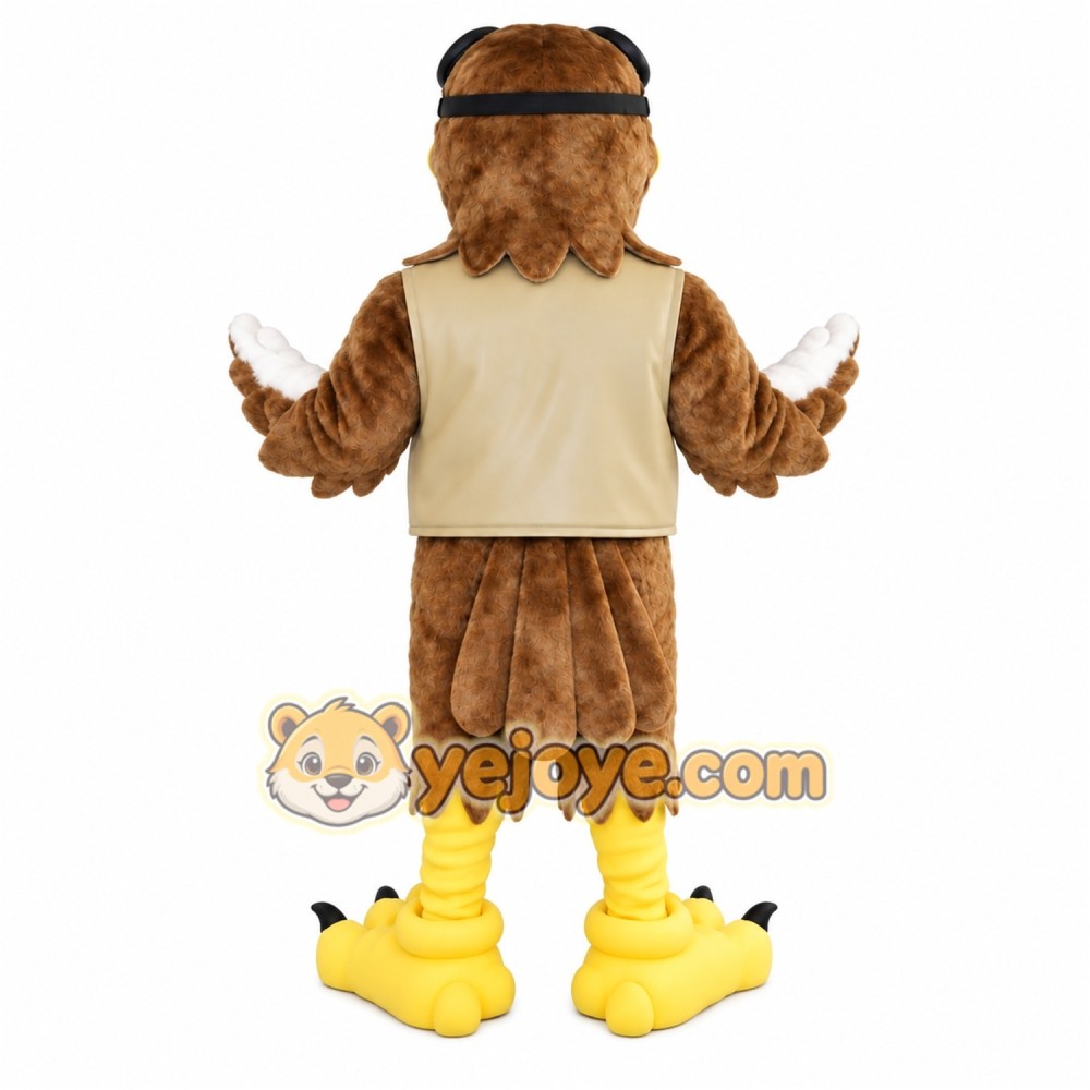 Brown Yellow Aviator Eagle Mascot Costume