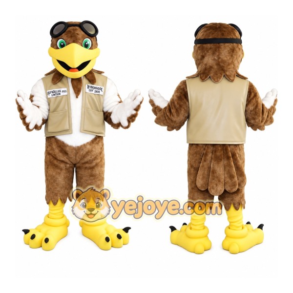 Brown Yellow Aviator Eagle Mascot Costume