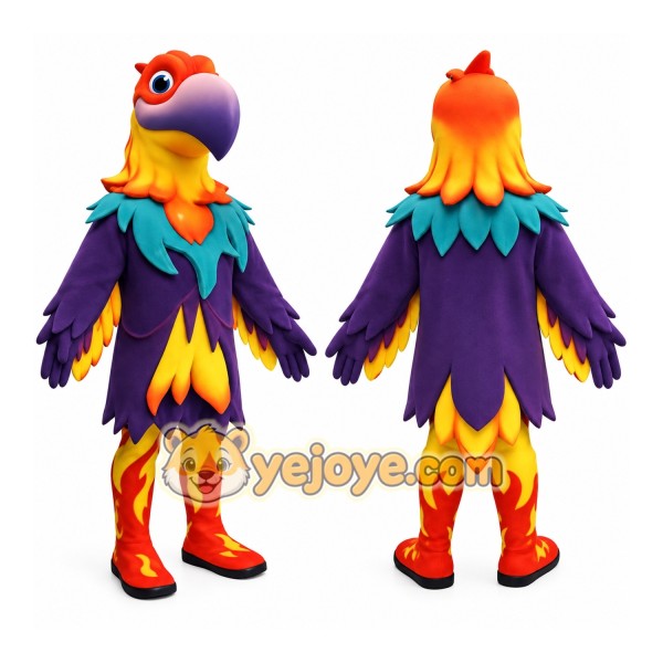 Purple Orange Yellow Parrot Mascot Costume