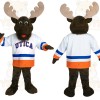 Brown Moose White Blue Orange Hockey Mascot Costume