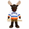 Brown Moose White Blue Orange Hockey Mascot Costume Brown Moose White Blue Orange Hockey Mascot Costume
