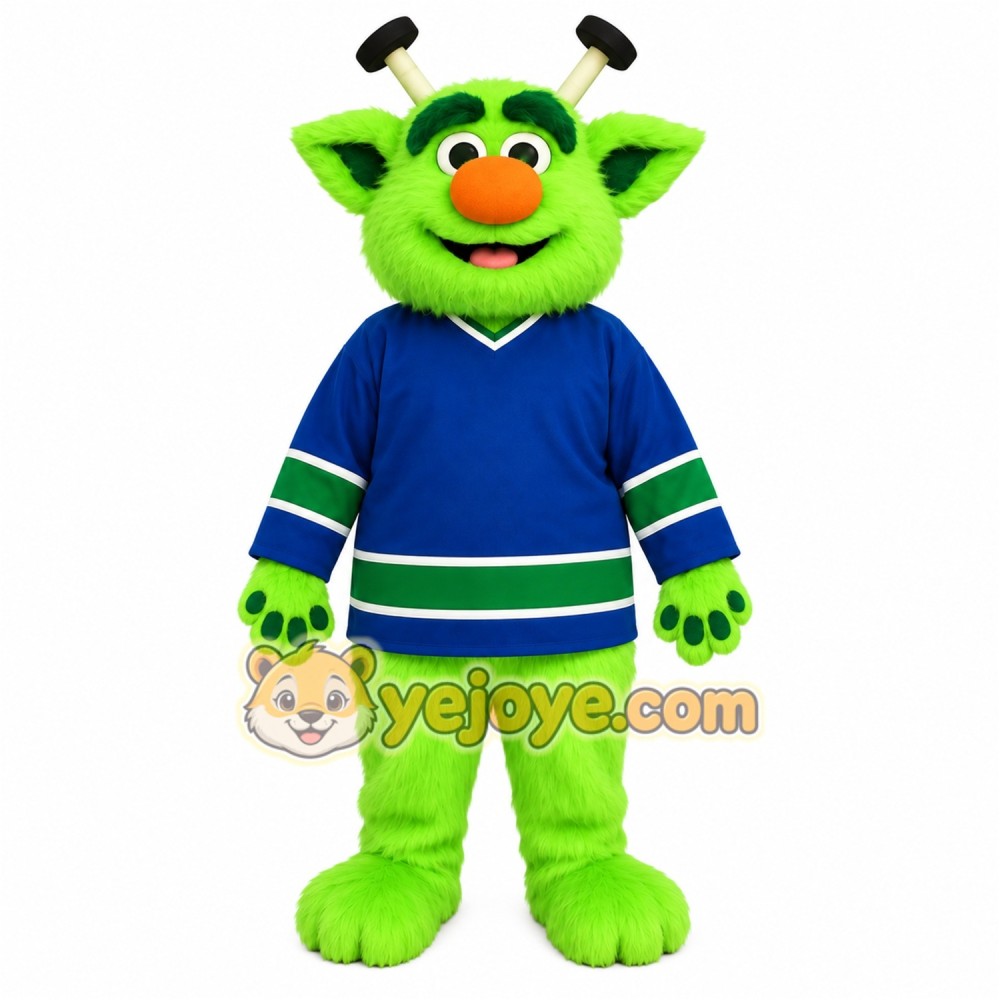 Bright Green Blue Hockey Alien Mascot Costume Bright Green Blue Hockey Alien Mascot Costume