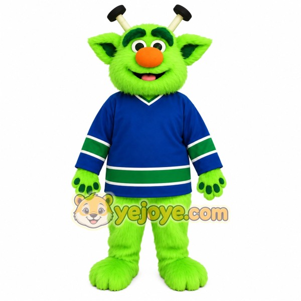 Bright Green Blue Hockey Alien Mascot Costume