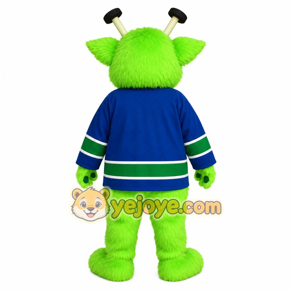 Bright Green Blue Hockey Alien Mascot Costume Bright Green Blue Hockey Alien Mascot Costume