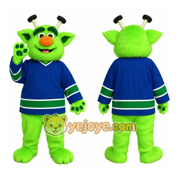 Bright Green Blue Hockey Alien Mascot Costume