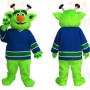 Bright Green Blue Hockey Alien Mascot Costume