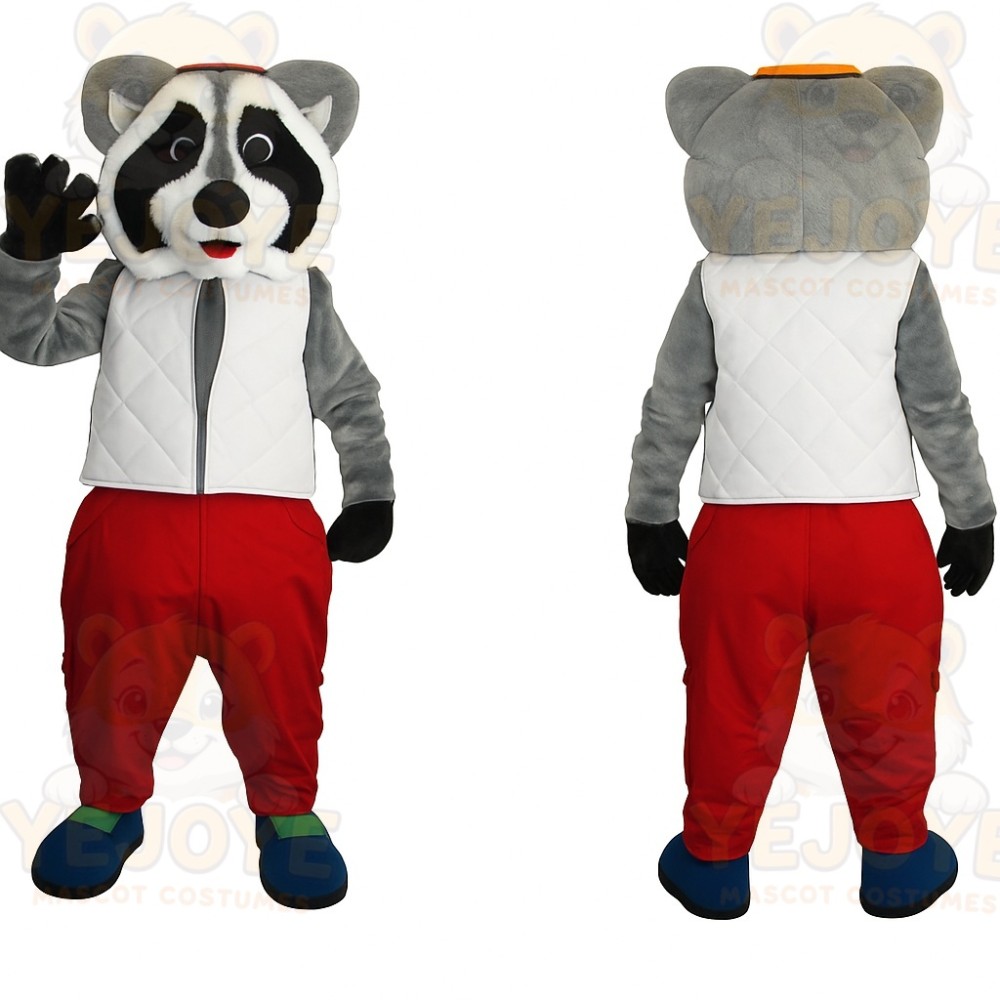Gray White Black Red Raccoon Mascot Costume