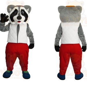 Gray White Black Red Raccoon Mascot Costume