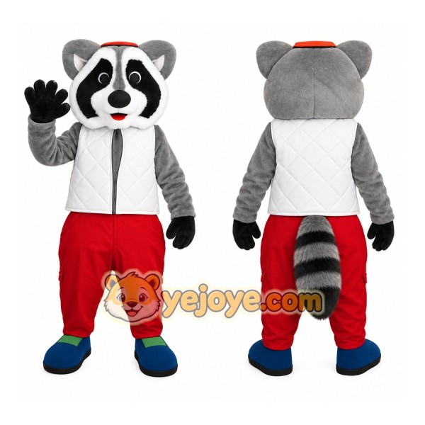 Gray White Black Red Raccoon Mascot Costume