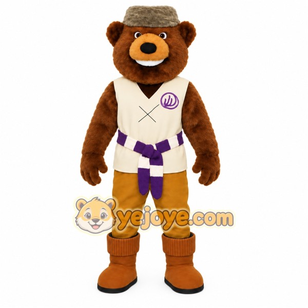 Brown Cream Purple Bear Mascot Costume