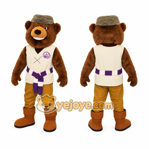 Brown Cream Purple Bear Mascot Costume