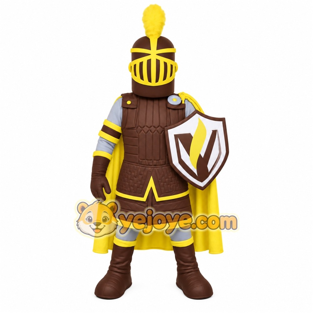 Brown Yellow Gray Knight Mascot Costume Brown Yellow Gray Knight Mascot Costume