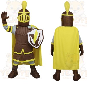 Brown Yellow Gray Knight Mascot Costume