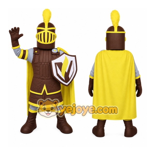 Brown Yellow Gray Knight Mascot Costume