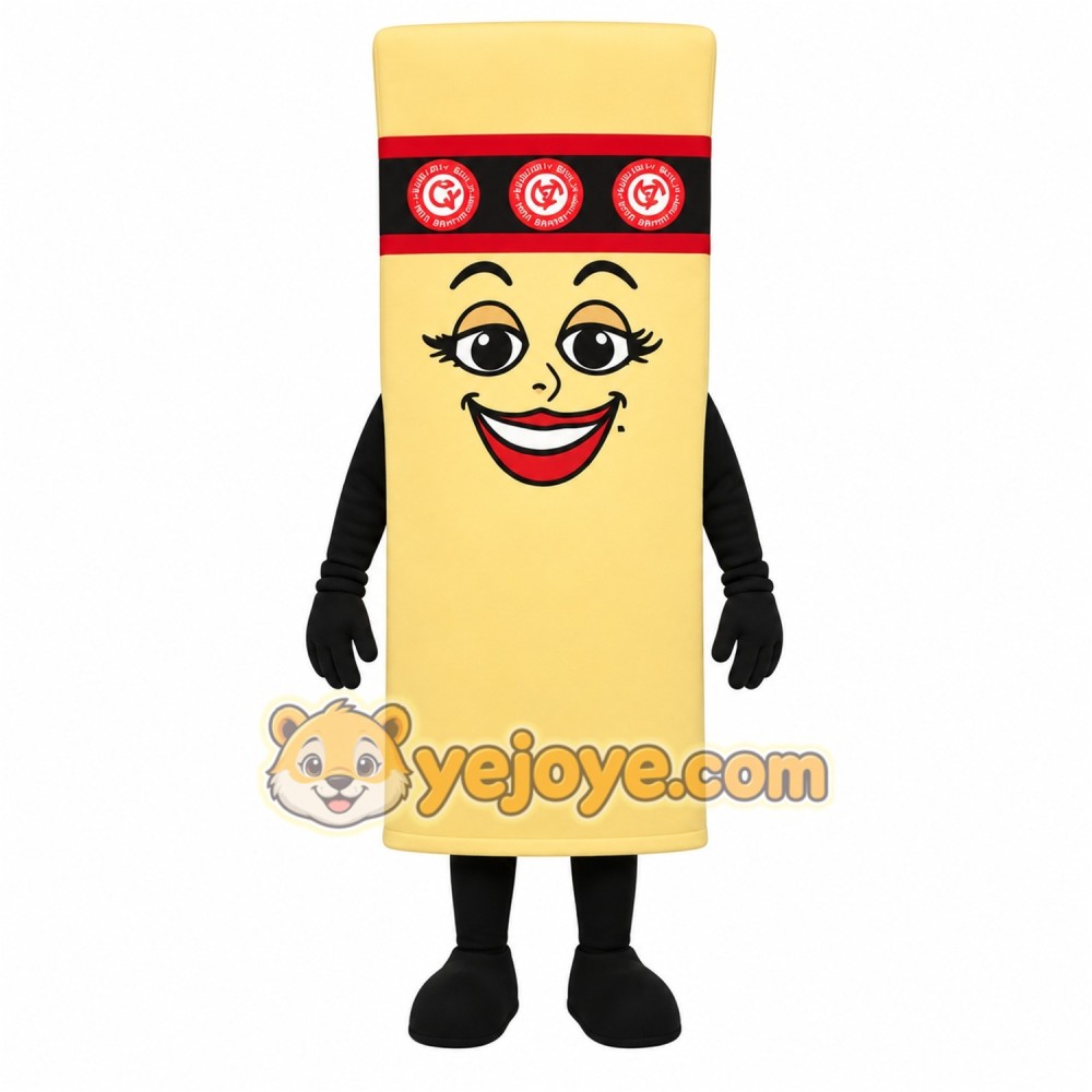 Tan Red Black Smiling Cigar Mascot Costume Tan Red Black Smiling Cigar Mascot Costume