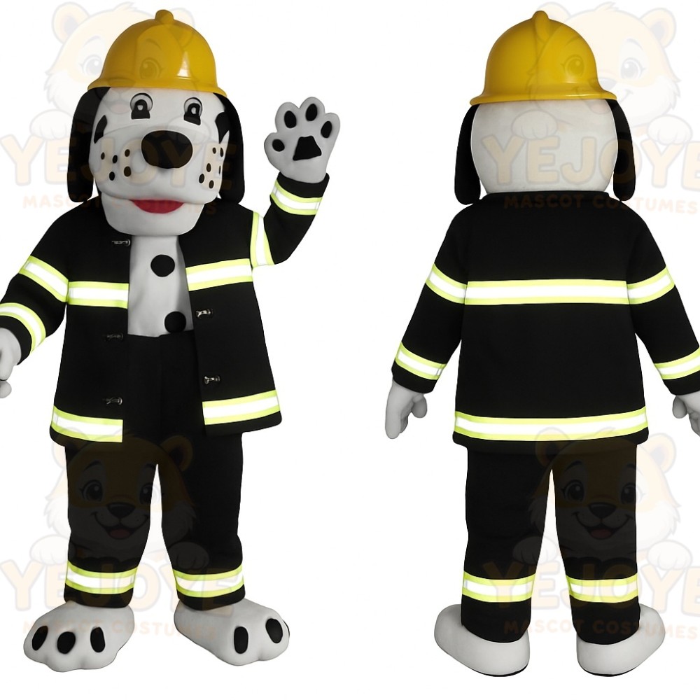 Black White Firefighter Dog Mascot Costume