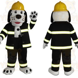 Black White Firefighter Dog Mascot Costume