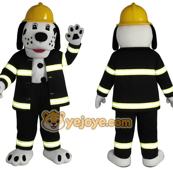 Black White Firefighter Dog Mascot Costume