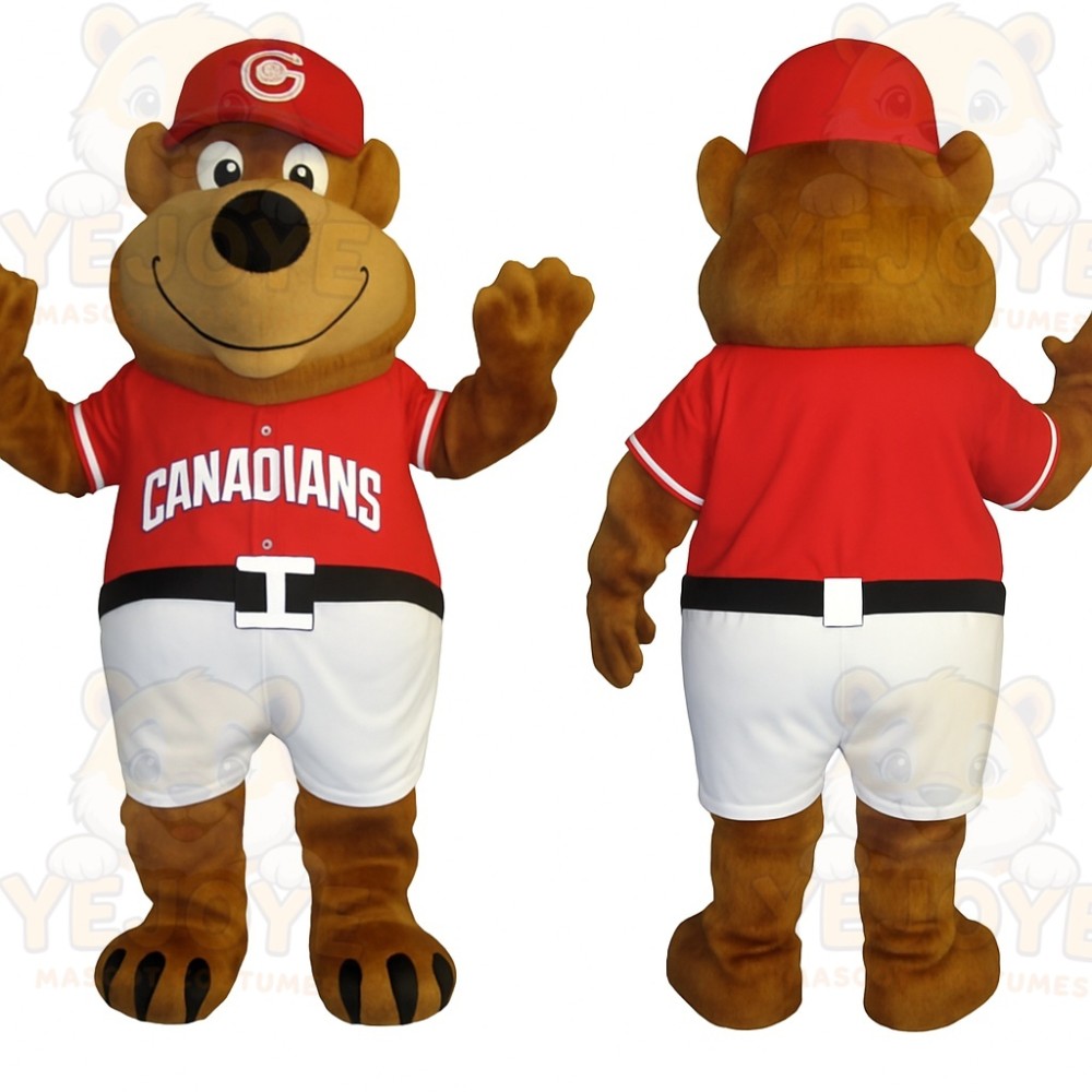 Brown Red White Baseball Bear Mascot Costume