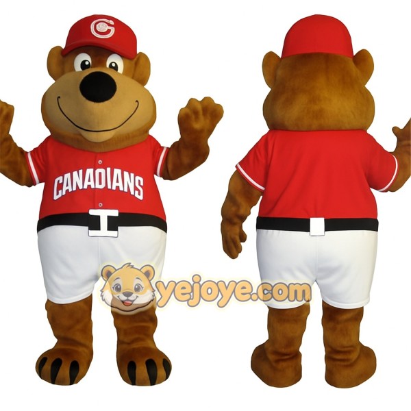 Brown Red White Baseball Bear Mascot Costume