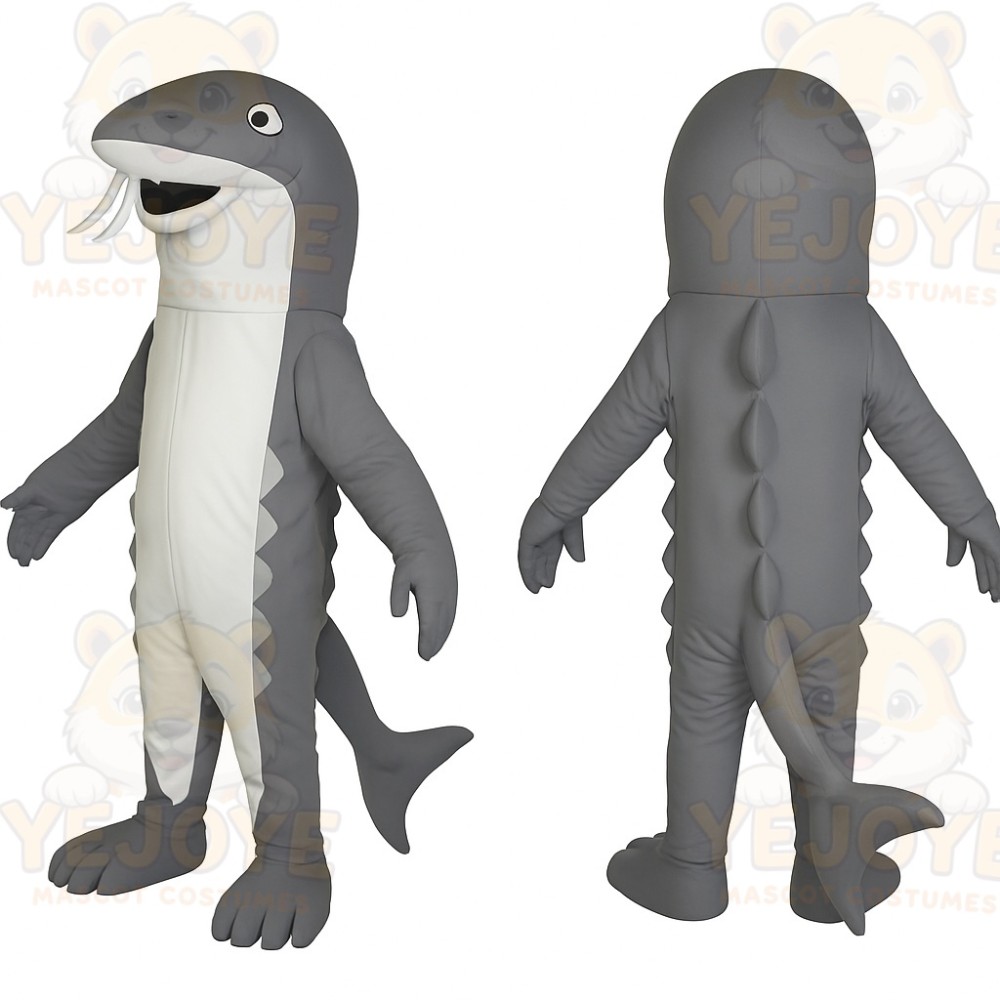 Gray White Whiskered Catfish Mascot Costume