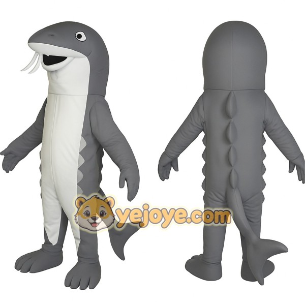 Gray White Whiskered Catfish Mascot Costume