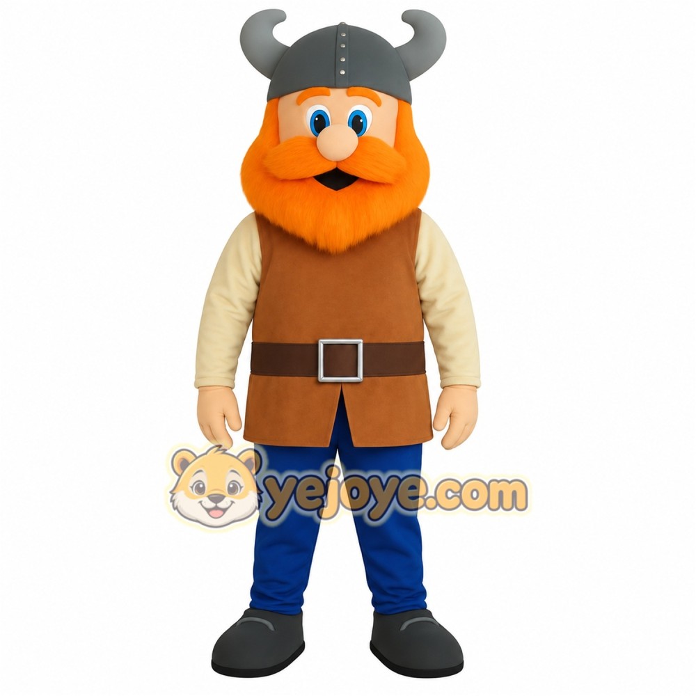 Orange Brown Blue Horned Viking Mascot Costume Orange Brown Blue Horned Viking Mascot Costume