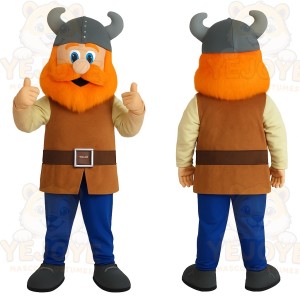 Orange Brown Blue Horned Viking Mascot Costume