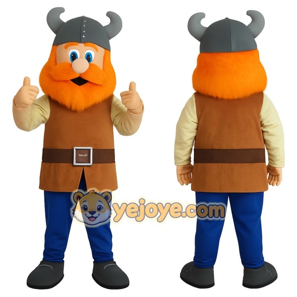 Orange Brown Blue Horned Viking Mascot Costume