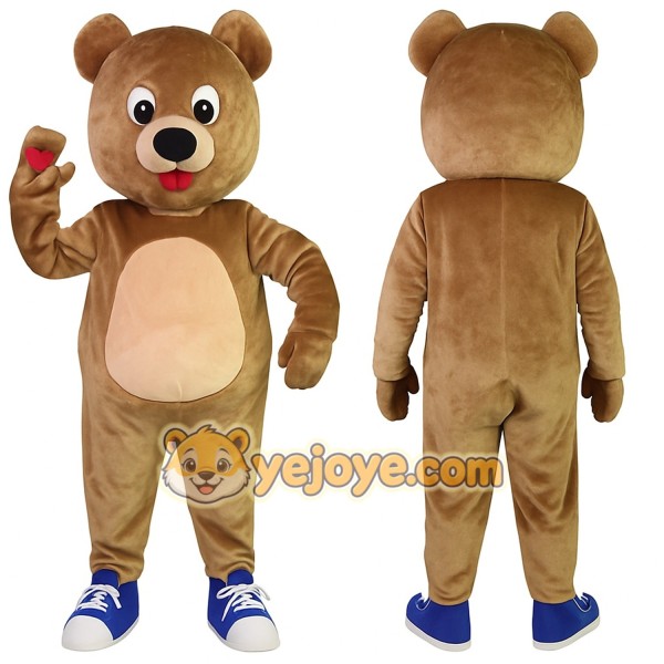Brown Tan Bear With Red Heart Mascot Costume