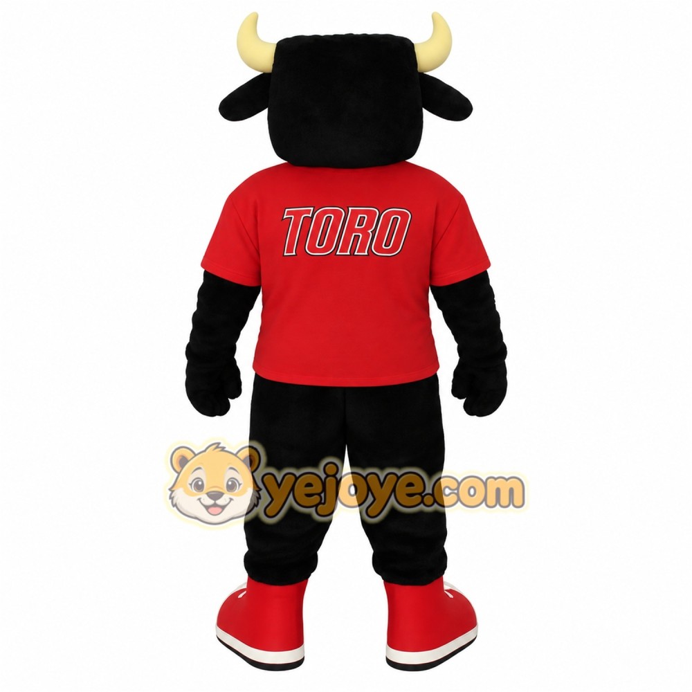 Black Blue Bull With Red Shirt Mascot Costume Black Blue Bull With Red Shirt Mascot Costume