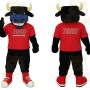 Black Blue Bull With Red Shirt Mascot Costume