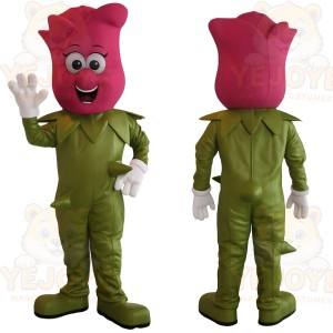Pink Green Rose Flower Mascot Costume