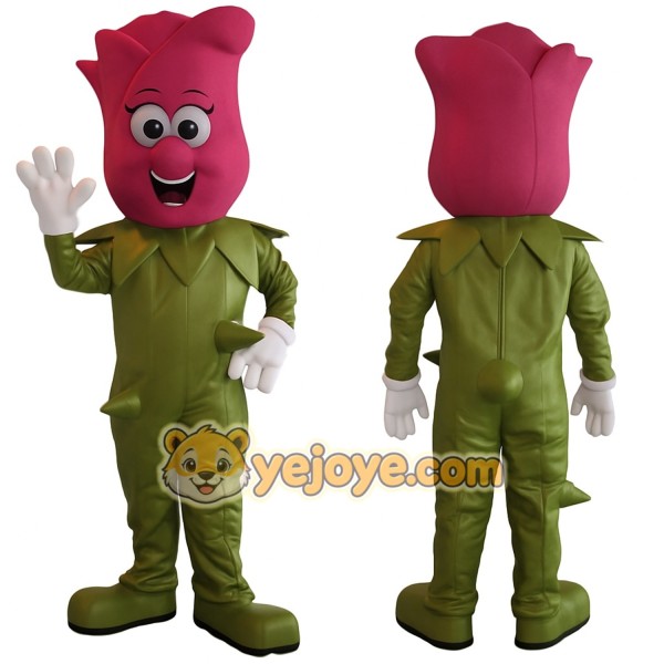 Pink Green Rose Flower Mascot Costume