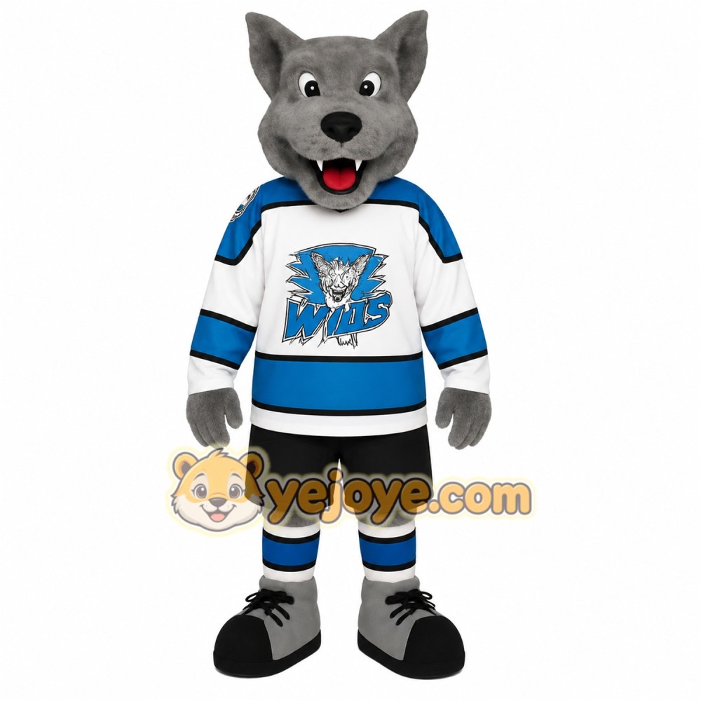 Gray Blue White Hockey Wolf Mascot Costume