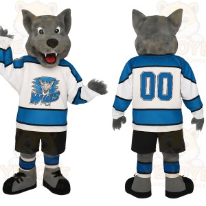 Gray Blue White Hockey Wolf Mascot Costume