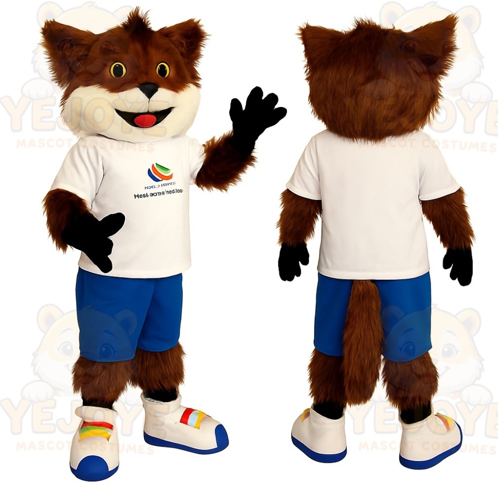 Brown White Blue Fox Mascot Costume