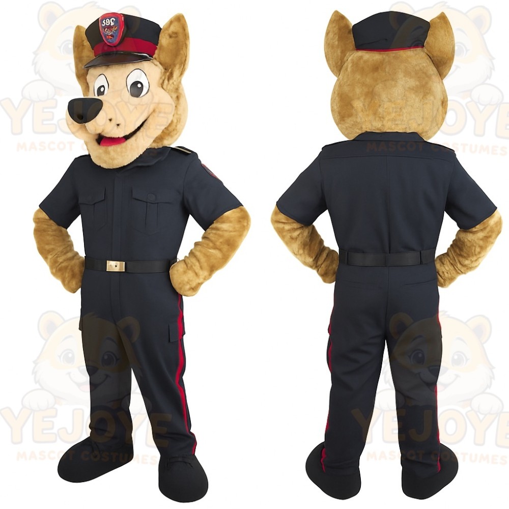 Tan Navy Red Police Officer Dog Mascot Costume