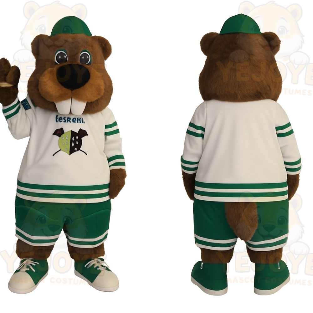 Brown Green Beaver Mascot Costume