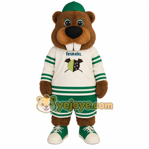 Brown Green Beaver Mascot Costume