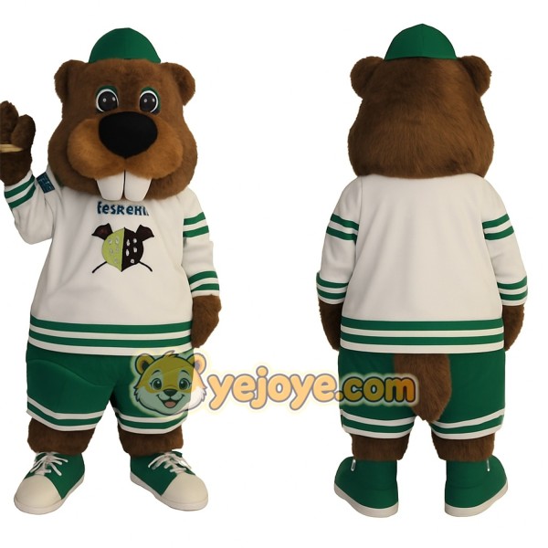 Brown Green Beaver Mascot Costume