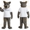 Gray Wolf In White Shirt Mascot Costume